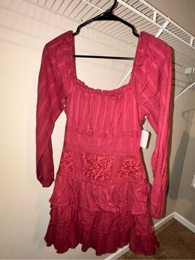 Altar’d State Women's Long Sleeve Ruffled Mini Dress in Deep Berry